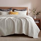 LEAONME Oversized King Quilt 120''x120'', Lightweight White Velvet Comforter Set with 2 Matching Shams, Soft Cross Stitch Bedspread Coverlet, Oversized King Bedding Set for All Season