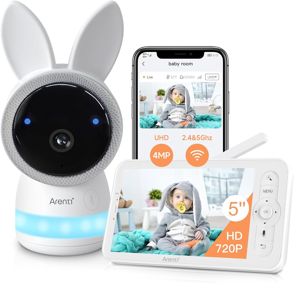 ARENTI 2.5K Smart Wifi Baby Monitor 5" Split Display Pan Tilt Night Vision