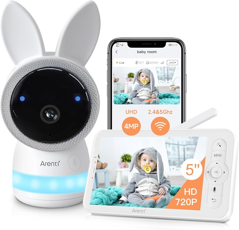 ARENTI 2.5K Smart Wifi Baby Monitor 5" Split Display Pan Tilt Night Vision