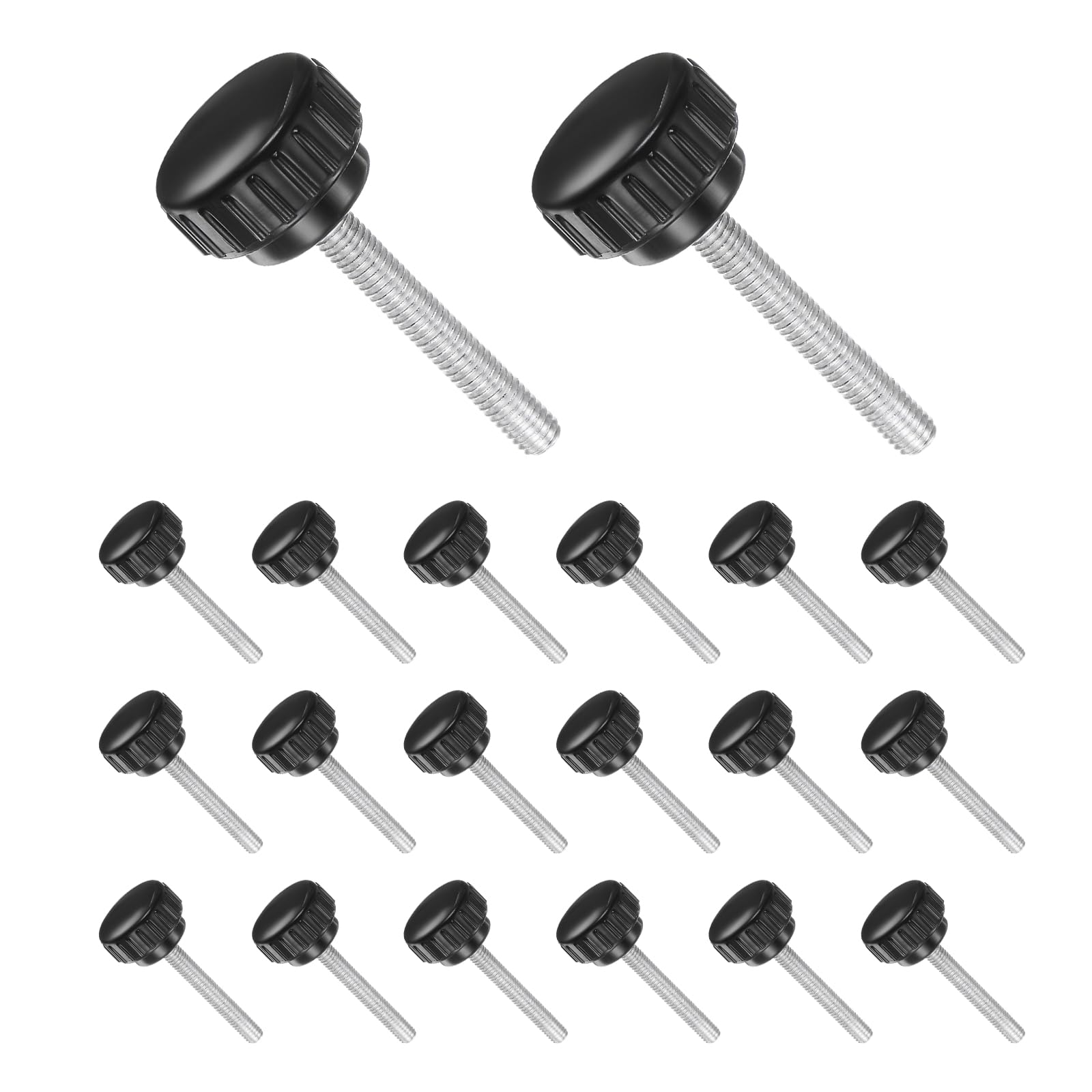 CoCud Thumb Screw Knurled Knobs, M6 x 40mm Male Thread, Black Round Head Clamping Screw Threaded Stud Hand Knobs Grip, (Applications: for Machinery Lathes), 20-Pieces