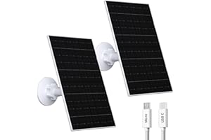 VUEBEE 7W Solar Panel Compatible with Eufycam, USB-C Solar Charger for 5V Battery Cameras, IP66 Waterproof, 360° Adjustable Mount, 9.8ft Charging Cable, 2 Pack