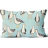 Palasarkaaa Seagull Handdrawn Illustration Beach Theme Throw Pillow Covers 12x20 Inch for Outdoor Chair Cushion Cover Sofa Couch Bed Blue