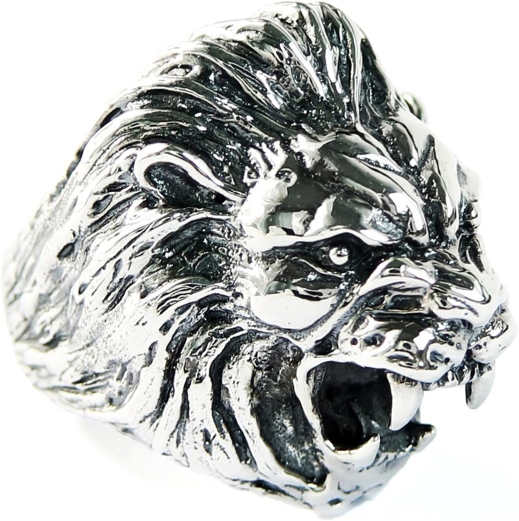 Kham Gothic Biker Ring Handcraft 925 Sterling Silver Statement Roar Lion Ring for Men Size 9-13 (11)