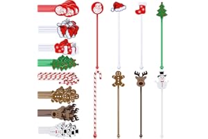SiliFine 120 Pcs Christmas Plastic Swizzle Sticks Christmas Coffee and Cocktail Stirrers Hot Cocoa Stir Sticks Coffee Bar Decoration Reusable Beverage Drink Stirrers for Xmas Party Favor