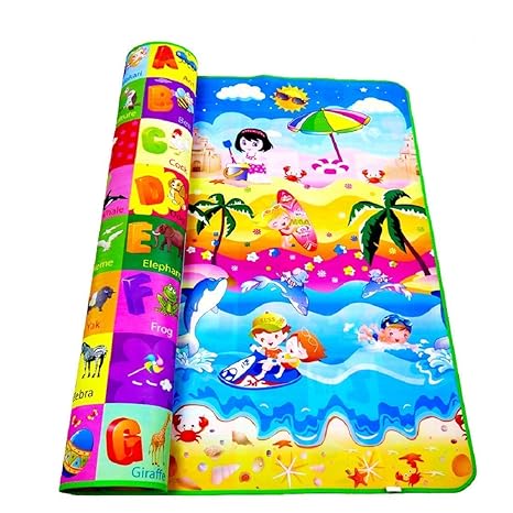 RK Krafts Play Baby Waterproof Double Side Big Soft Crawl Floor Mat for Kids (Large, 6 X 4 ft, Multi Color) with Zip Bag