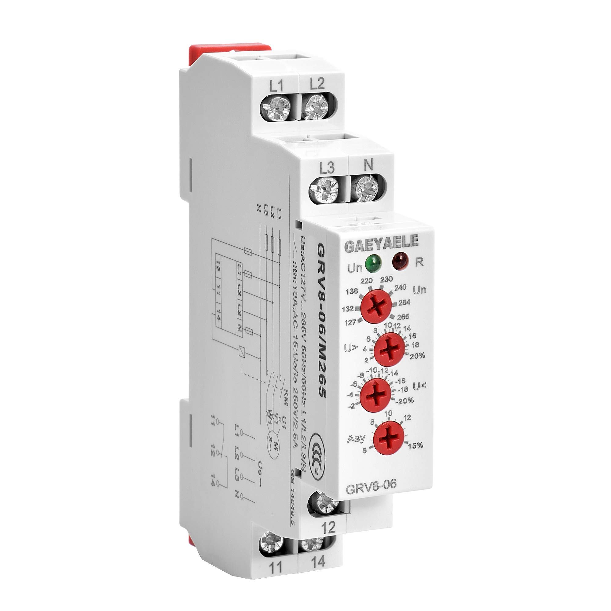 GAEYAELE Three Phase Failure Phase Sequence Voltage Monitoring Relay Voltage Sensing Protection Relay AC127V-265V 10A 1SPDT(GRV8-06,M265)