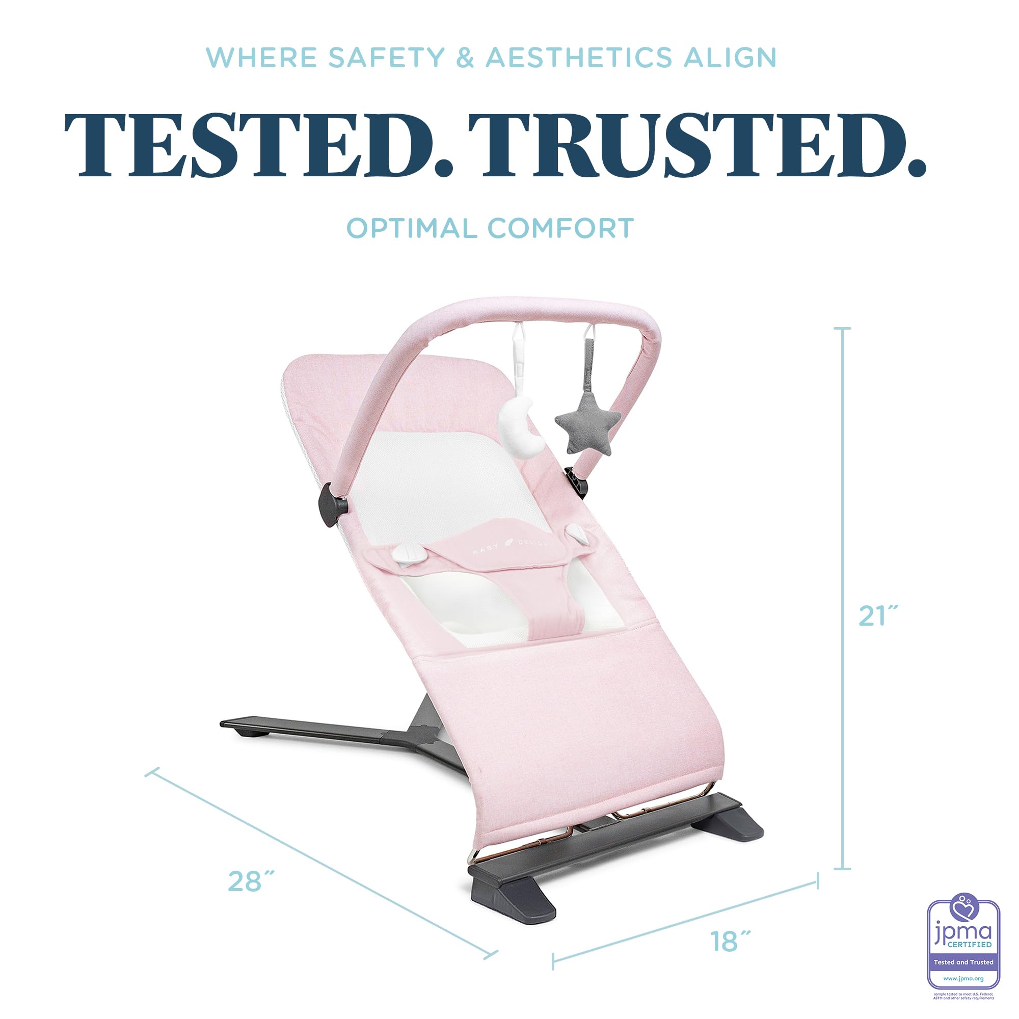 Baby Delight Alpine Deluxe Portable Bouncer | Infant | 0 – 6 Months | Peony Pink