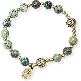 Nazareth Store Stone Beads Rosary Bracelet with Metal Separators and Catholic Medal - Durable and Elegant Wrist Jewelry