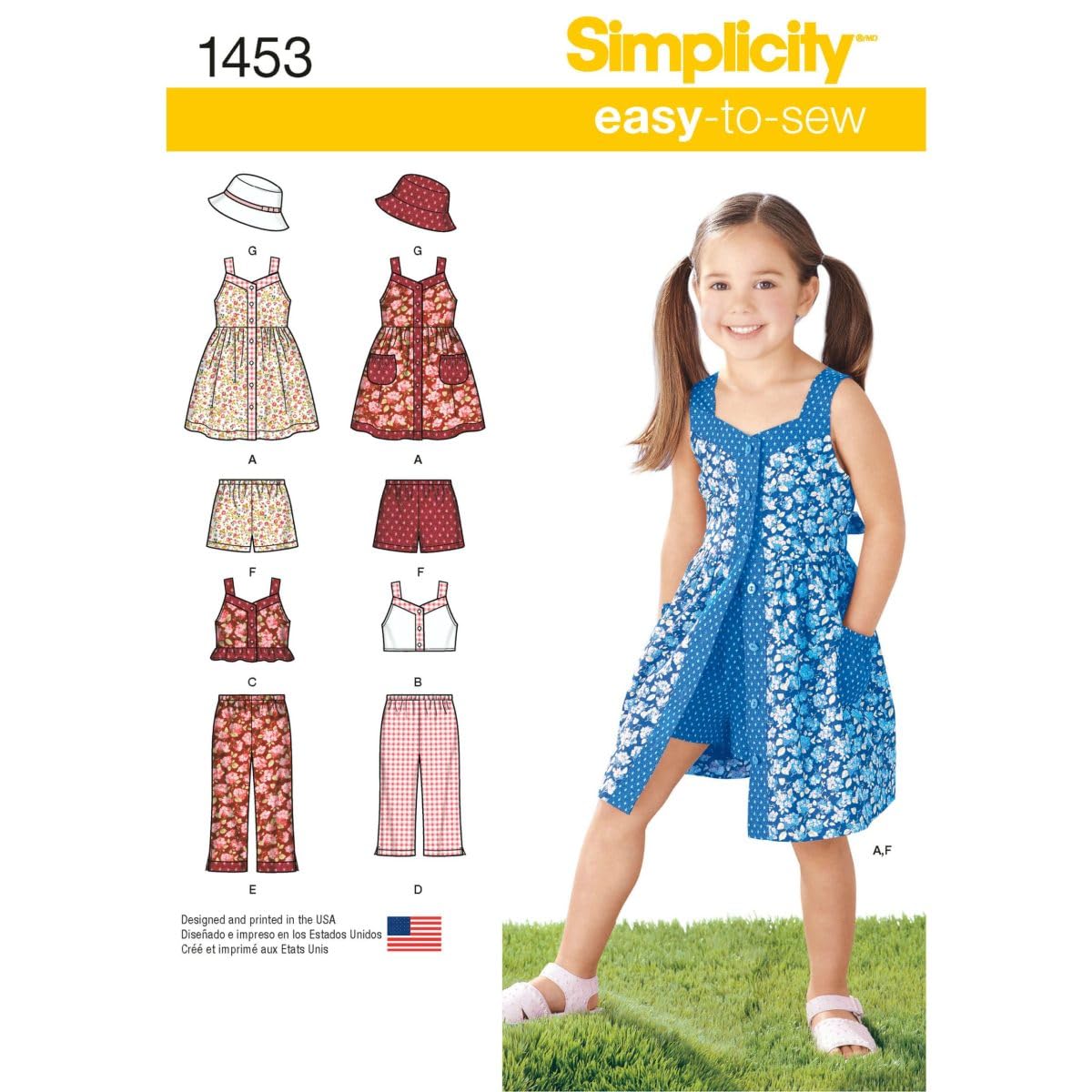 Simplicity Sewing Pattern 1453: Child's Dress, Top, Pants or Shorts and Hat, Size A, Paper, White, A (3-4-5-6-7-8)