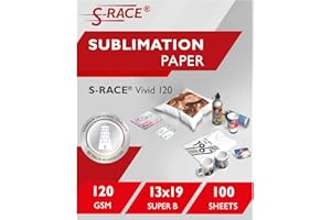 S-RACE Dye Sublimation Paper 13x19 inch, 100 Sheets - for sublimation on light-colored materials: Shirts, pillows, bags, photo panels, metal plates, bottles & tumblers etc.