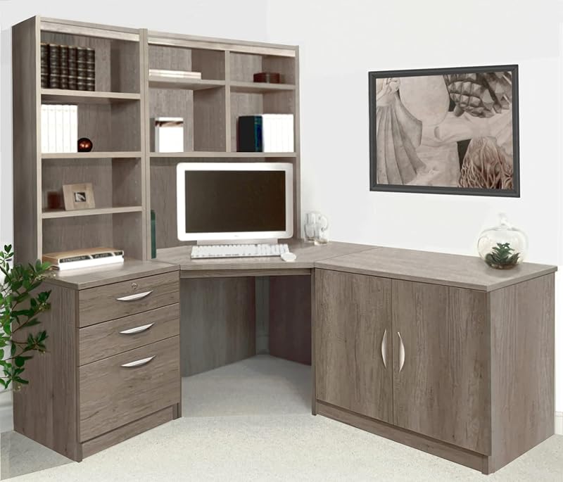 R. White Cabinets 19" Computer Desk Set with Hutch & Bookcase - Grey Nebraska