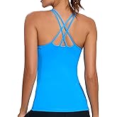 RUNNING GIRL Yoga Tank Tops for Women Built in Shelf Bra B/C Cups Strappy Back Activewear Workout Compression Tops