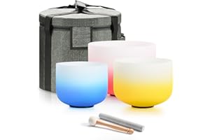 Lycrystal 432HZ PCS Aria Gradient GEC Crystal Singing Bowl Set of 3, 8"G Throat, 10"E Solar Plexus, 12” Root with Case Suede Striker & O-Ring Sound Therapy for Reiki, Healing Energy
