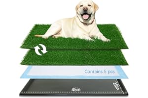 Oiyeefo Dog Grass pad with Tray,45”x 29” Indoor Dog Potty with 2 Packs Replacement Artificial Fake Grass-5 Packs Disposable Puppy Pads,for Puppy Training Apartment,Outdoor Use