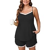 AusLook Women's Plus Size Pajama Sets Lace Trim Cami Sleeveless Top and Shorts Lounge Sleepwear Pj Set with Pockets