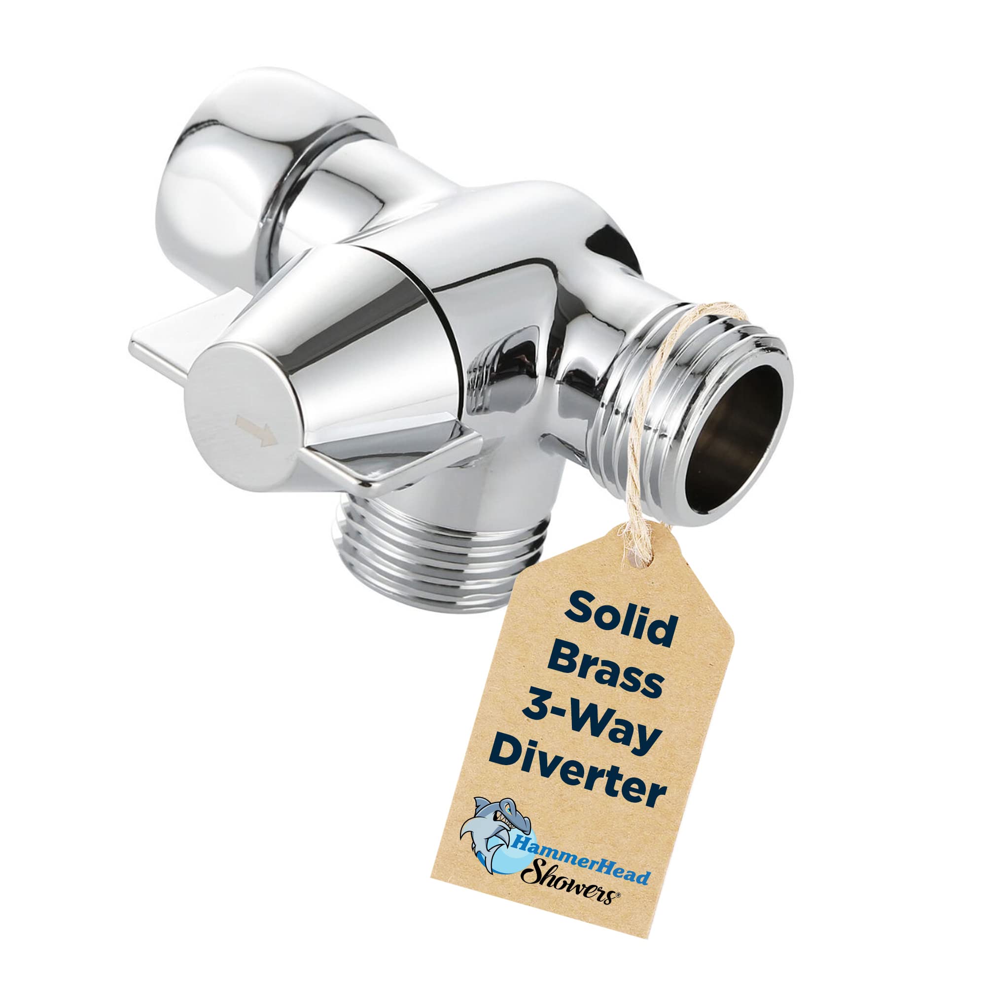 All Metal 3 Way Shower Diverter Valve - Shower Arm Diverter Connects Both Fixed and Hand Held Showerheads to Shower Arm - Shower Diverter 3 Way for Dual Shower Head - Shower Splitter 2 Way - Chrome