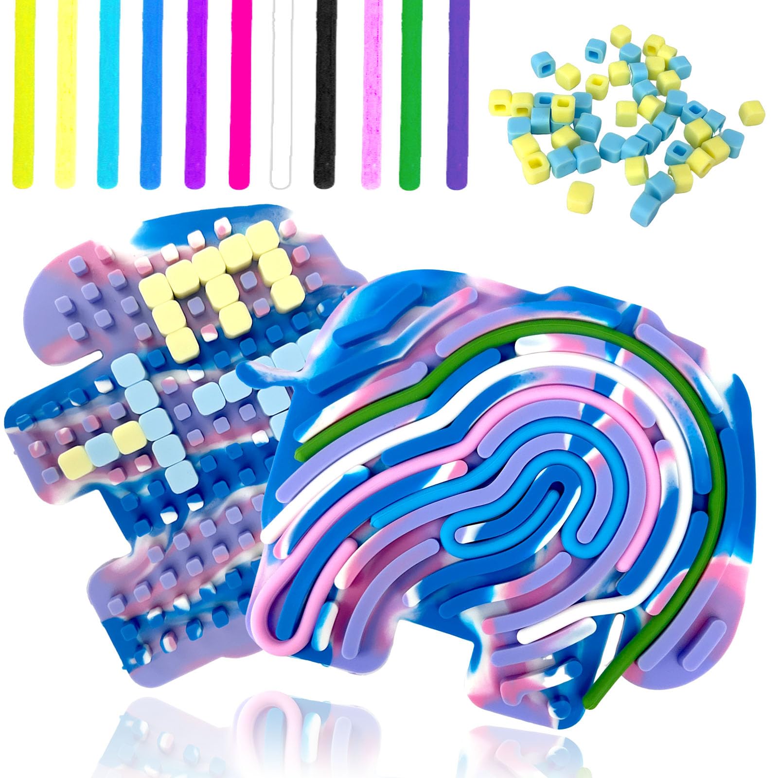 Ludihive Sensory Activity Board, Push Peel Sensory Board Blue Tie Dye Elephant, Fine Motor Skill Busy Toy for Calming, Fidget Toy, Controller for ADHD and Autism, Adults