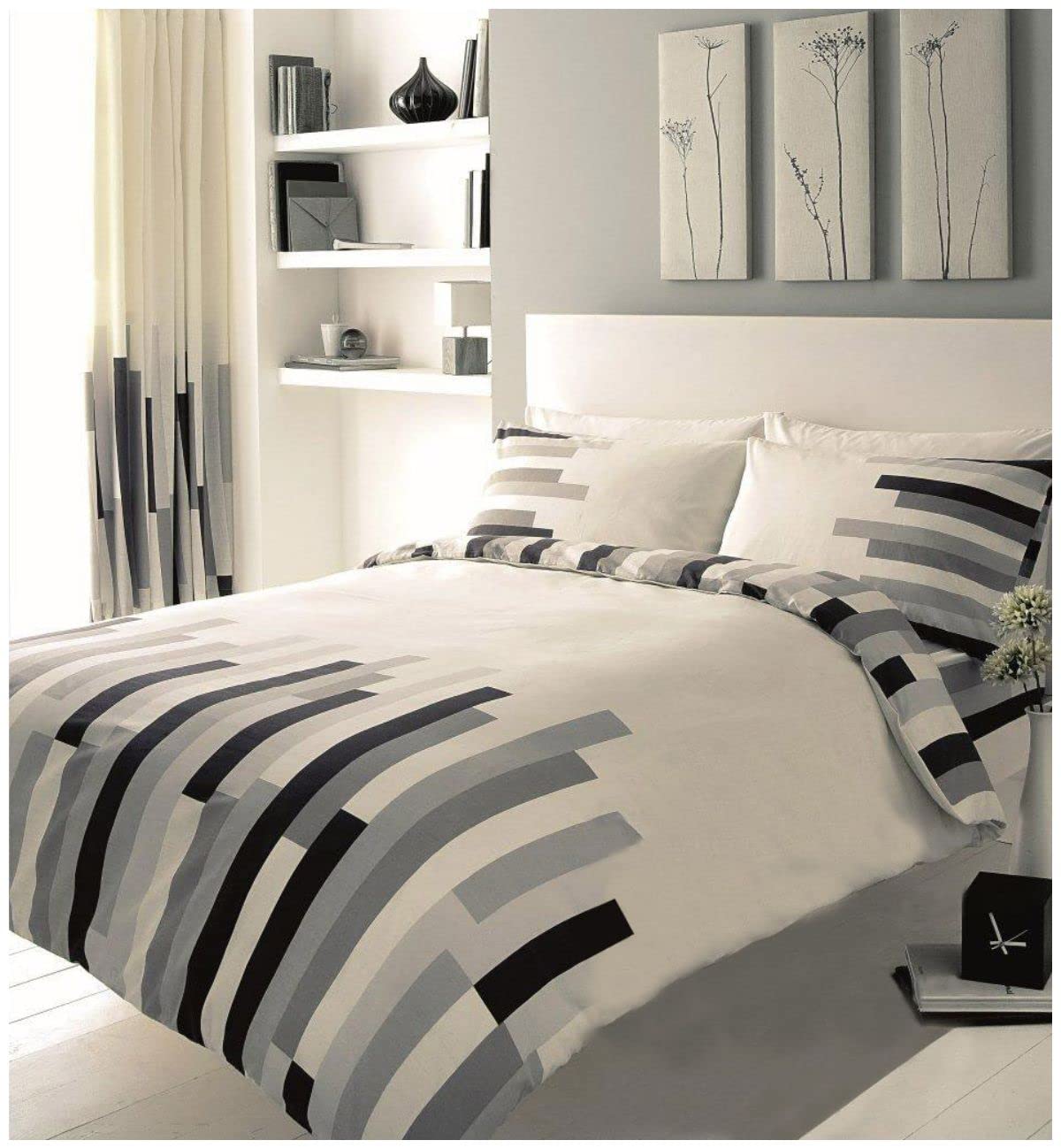 GC GAVENO CAVAILIA Easycare Geometric Bedding Sets Single, Warm & Cosy Polycotton Duvet Quilt Cover Set, Black