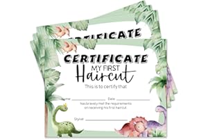 JIRIM-BEUTY 25 Dinasour Kids First Haircut Certificate My First Haircut Certificate Award for Baby Boys Kids First Haircut Keepsake Certificate Milestone Marker First Haircut Award for Hair Salon 8 x10 Inches