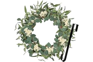 20" Gorgeoos Eucalyptus Wreaths for Front Door Artificial Spring Summer Wreath Eucalyptus Green Leaves White Berry Wreath for Farmhouse Home Outdoor Festival Garland Porch Patio Wedding Decor