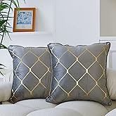 WACOMECO Gold Throw Pillow Covers, Pack of 2 Soft Velvet Decorative Cushion Covers for Couch Sofa Home Decoration, Grey, 18x18 Inch