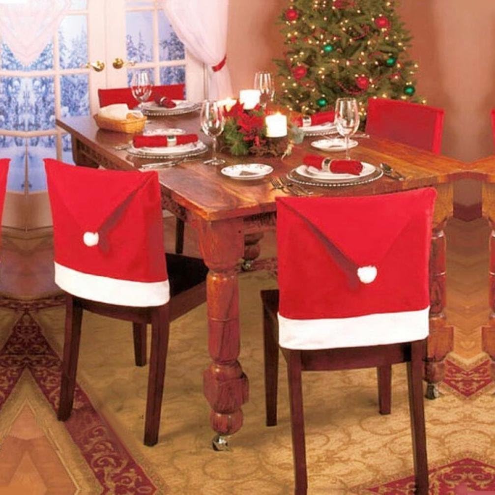 Jentay Christmas Santa Claus Hat Chair Back Covers, Xmas Dinner Decor Red Dining Chair Slipcovers Decoration, 65cm x 50cm, Set of 6