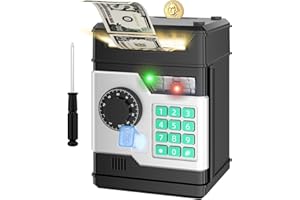 NAFEIV Piggy Bank, Automatic Electronic Piggy Bank for Kids Boys Girls with Password and Fingerprint Unlocking Simulation, Money Bank Kids Safe Toys for 3 4 5 6 7 8 9 10 Year Old Boy Girl (Black)