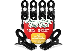 MAGNUS HL Magnus 10 Pack Magnetic Chip Clips - Tight Sealing Bag Clips for Food Packages with Super Strong Magnet Clips for Fridge Heavy Duty - Food Clips for Bags, Chip Bag Clip for Food Storage (Black)