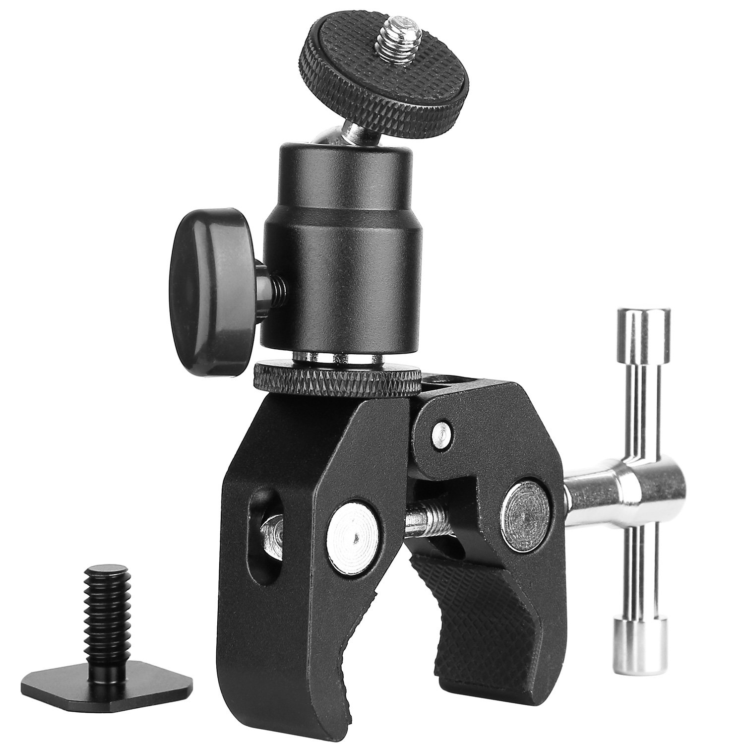ChromLives Camera Clamp Mount Ball Head Super Clamp and Mini Ball Head Hot Shoe Mount Adapter with 1/4"-20 Tripod Screw Compatible with LCD/DV Monitor, LED Lights, Flash, Microphone and More