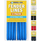 PropelTech 3/8" x 6' Fender Lines, Improved Nylon Boat Ropes, Lake Blue | Double Braided Boat Lines for Docking with 5" Eyelet, Marine-Grade High Strength Fender Ropes for Mooring, Docking, 2 Pack