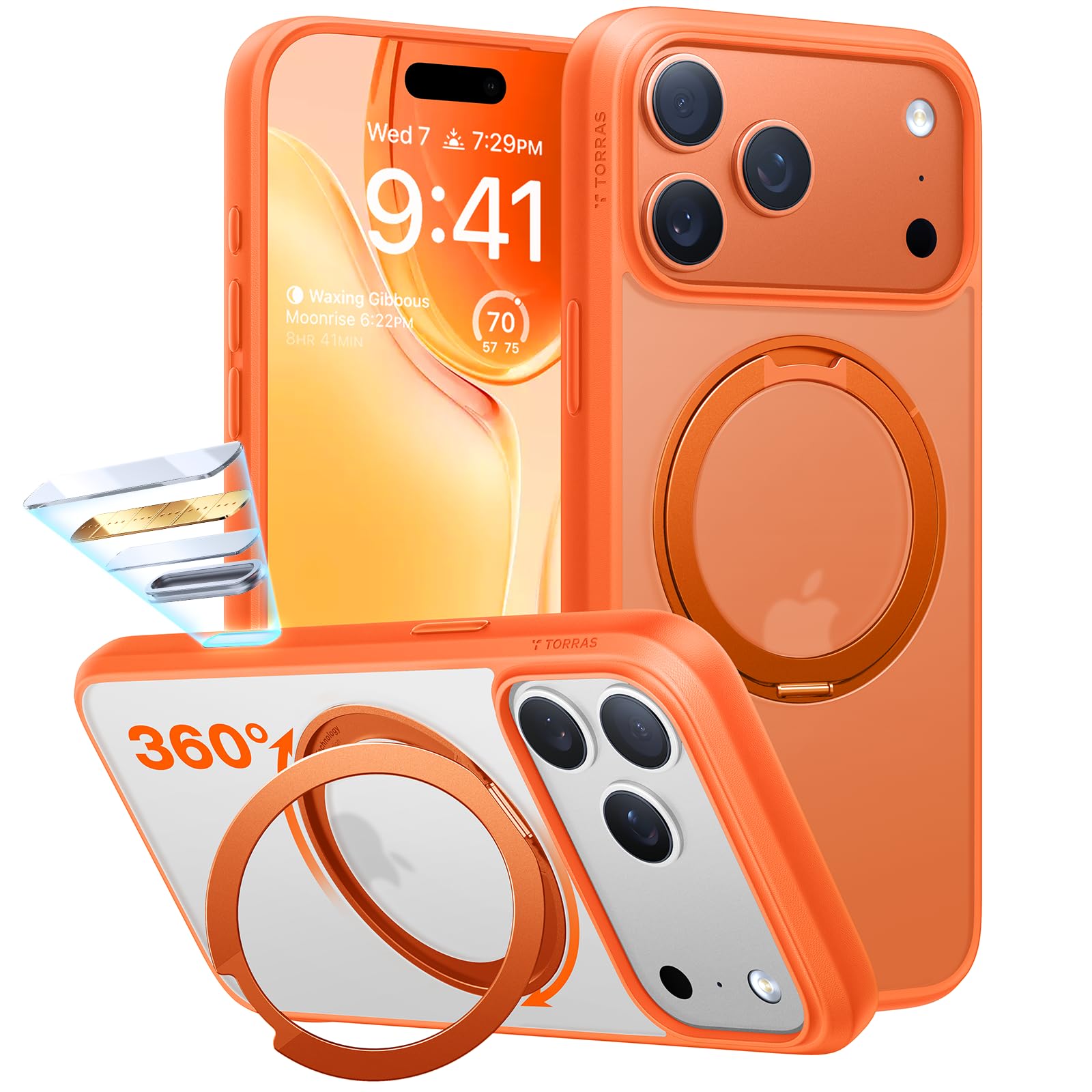 Photo 1 of TORRAS Upgrade 360 Magnetic Stand for iPhone 17 PRO Case with Camera Control Button, Fit for MagSafe, Mil-Grade Protection, Slim Soft Edge Translucent Back for iPhone 17Pro 6.3 inch, Cosmic Orange