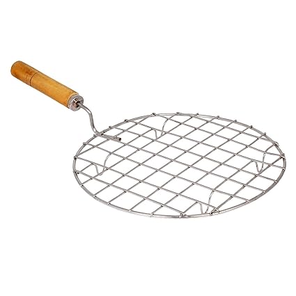 Trapti kitchenware Round Roaster tandoor with Wooden Handle Barbeque roti Jali papad Jali