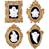 Wesiti 4 Pcs Halloween 3D Ceramic Ghost Wall Decors Vintage Resin Framed | Mini Cute Sculpture Statue Wall Decoration,Scary Ghost Figurine, Halloween Sculptures,for Wall Living Room Bedroom Home Decor