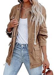 Ebifin Women's Military Anorak Jacket Zip Up Snap
