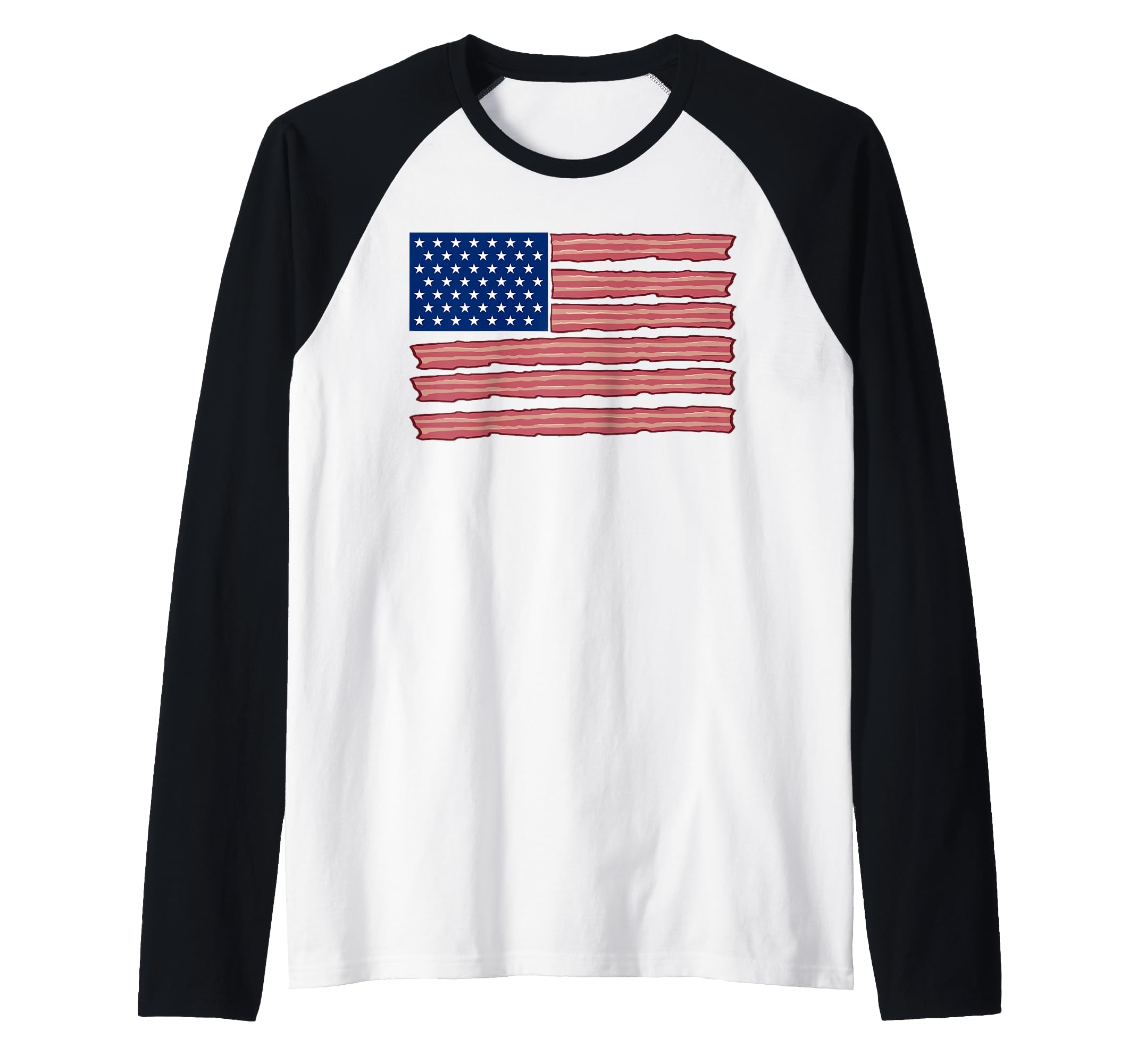 USA flag made out of bacon Raglan Baseball Tee