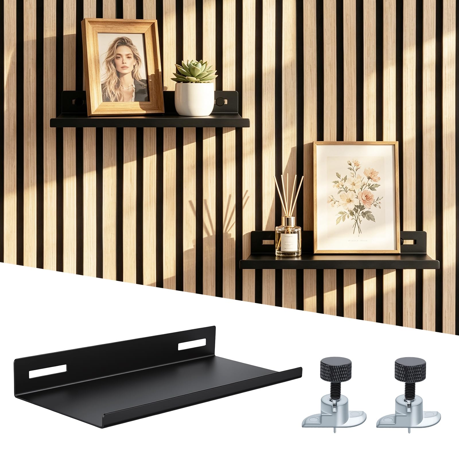 Hysagtek Regal für Akustikpaneel - 1 Stück Metall Zubehör Akustikpaneele Ohne Bohren, Schwarze Schweberegal für Wohnzimmer Schlafzimmer, Büro (30 * 10 cm)
