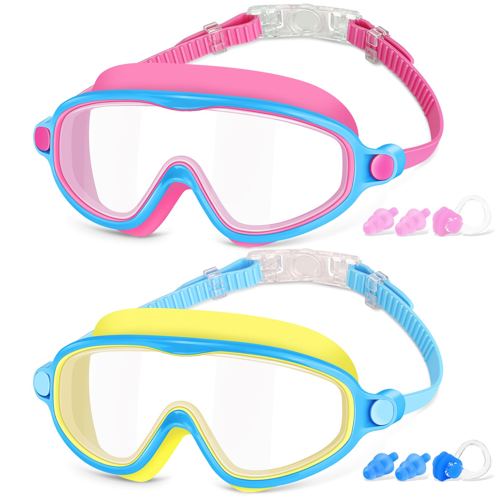 COOLOO Kids Swimming Goggles, 2 Pack Kids Swim Goggles Junior Children Goggles Age 3-16 Boys Girls, Anti-Fog, Waterproof, UV Protection Lenses, Crystal Clear Wide Vision