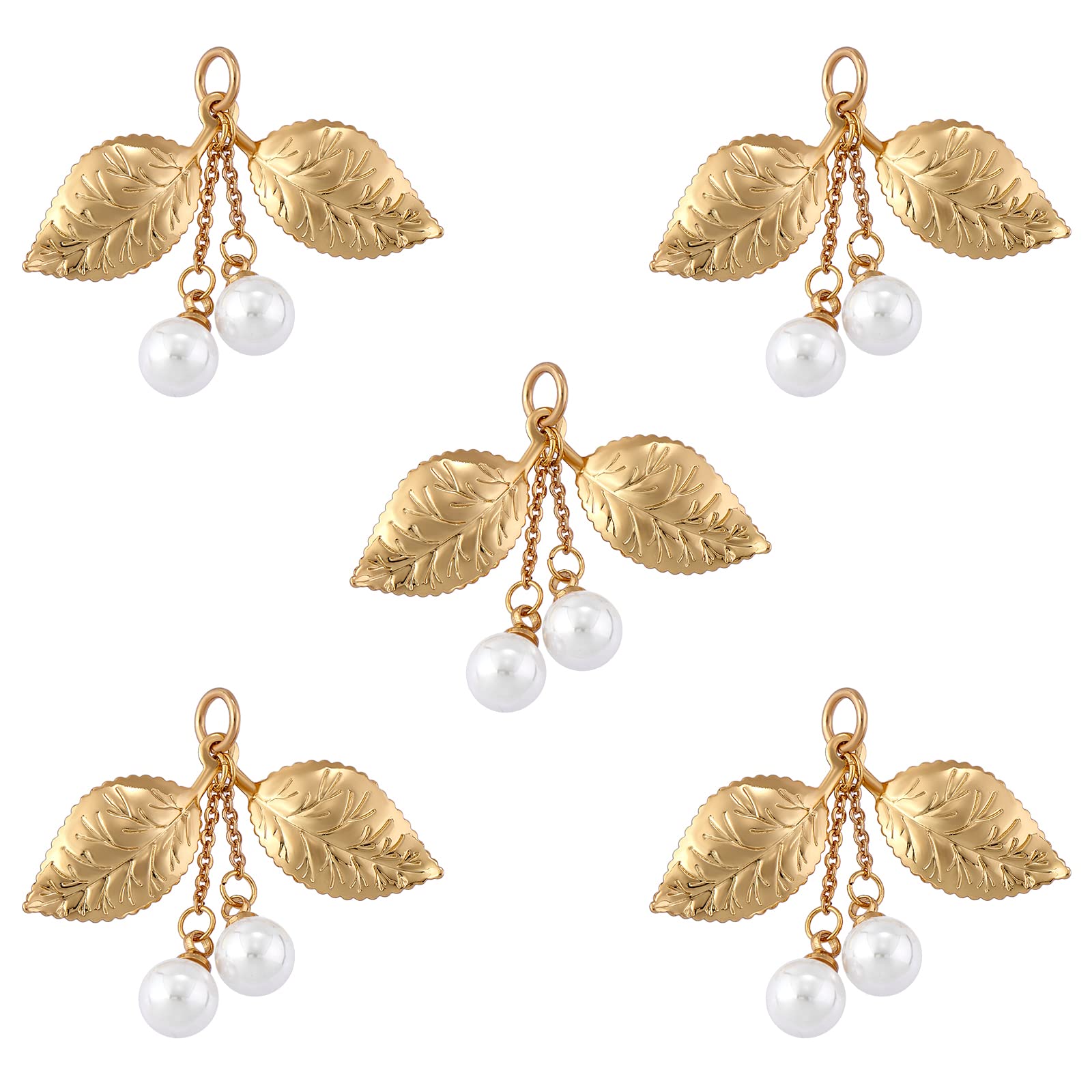 COGCHARGER 5 Pieces Brass Leaf Charm with Fruits Brass CZ Charm with Imitation Pearl Acrylic Beads for Jewelry Necklace Earring Making Crafts
