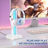 KDD Headset Stand w/ Controller Hook 9 Light Modes White Gaming Desk PC PS5 view 3