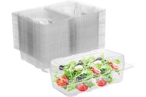 Kaderron Disposable Plastic Hinged Food Container - 70 Pcs Clear Clamshell Food Containers, Internal Size 6.3" Length x 3.9" Width x 2.7" Depth