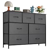 OLIXIS 7 Drawers Dresser for Bedroom, Fabric Storage Tower for Living Room, Entryway - Sturdy Steel Frame, Wooden Top & Easy Pull Fabric Bins, Closet Chests Organizer for Clothes, Classic Grey
