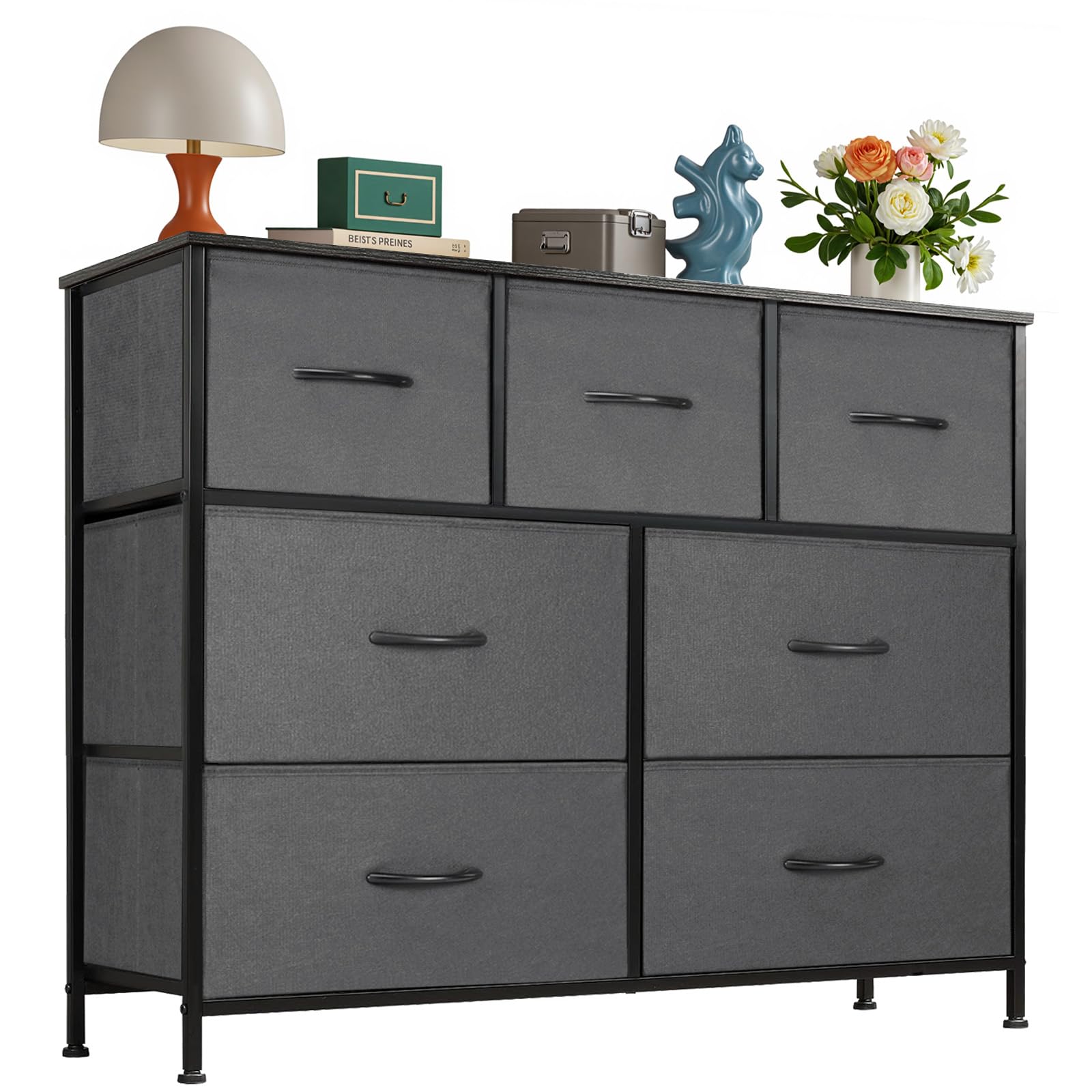 View 1 of ***PARTS MISSING*** OLIXIS 7 Drawers Dresser for Bedroom, Fabric Storage Tower for Living Room, Entryway - Sturdy Steel Frame, Wooden Top & Easy Pull Fabric Bins, Closet Chests Organizer for Clothes, Classic Grey