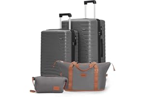 Cosbarn Luggage Sets 4 Piece, Suitcases with Wheels, PP Hard Case Luggage with Upgraded Shock-absorbing Spinner Wheel&TSA Lock, Carry On Luggage Set