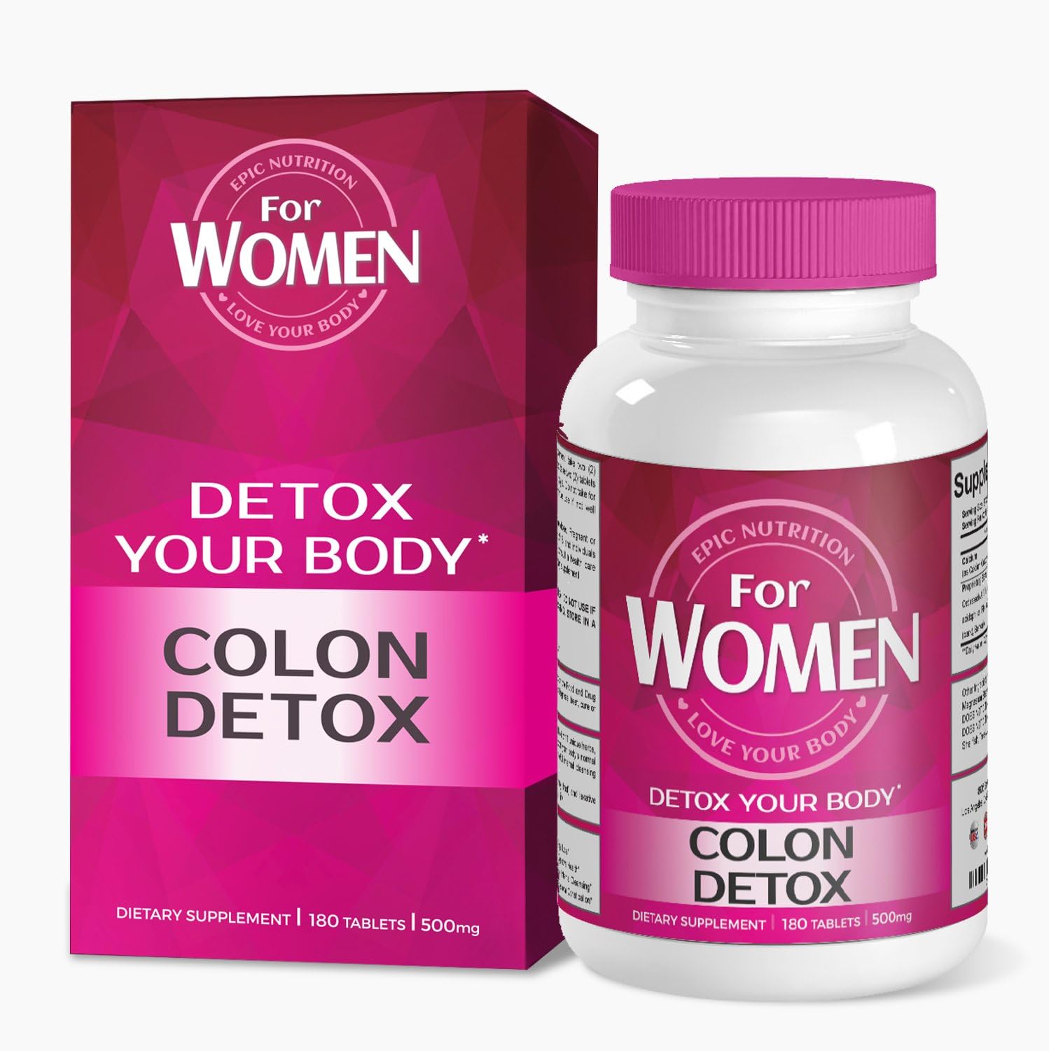 Epic Nutrition Colon Detox Digestive Supplement for Women, Cleanse Toxins and Helps Lose Weight in All Natural Way, USA Made, 180 Tablets