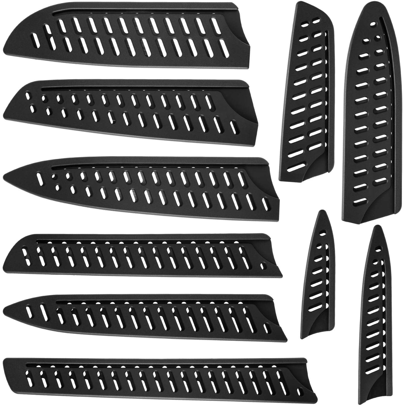 Photo 1 of 10-Pack Black Knife Sheaths for Kitchen Knives - Universal Protective Blade Covers for 10" Bread Knife, 8" Carving, 7" Chef, 5" Utility, 3.5" Paring Knives, Ventilated Safe Storage, PP Material