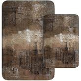 Britimes Modern Abstract Bathroom Rug Mat Set of 2, Brown and Gray Art Washable Cover Floor Rug Carpets Floor Bath Mat Bathroom Decorations 16x24 and 20x32 Inches