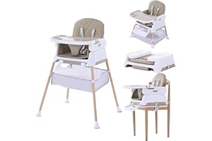 3 in 1 Convertible Baby High Chair, Hrusitoo Adjustable Booster Seat and Toddler Feeding Chair, Compact and Easy to Clean Hig