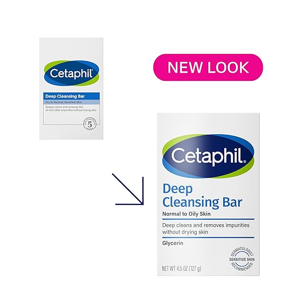 CETAPHIL BAR SOAP, DEEP CLEANSING FACE AND BODY BAR, PACK OF 6, FOR DRY TO NORMAL, SENSITIVE SKIN, SOAP FREE, HYPOALLERGENIC, PARABEN FREE, FRAGRANCE FREE, REMOVES MAKEUP, DIRT AND OIL