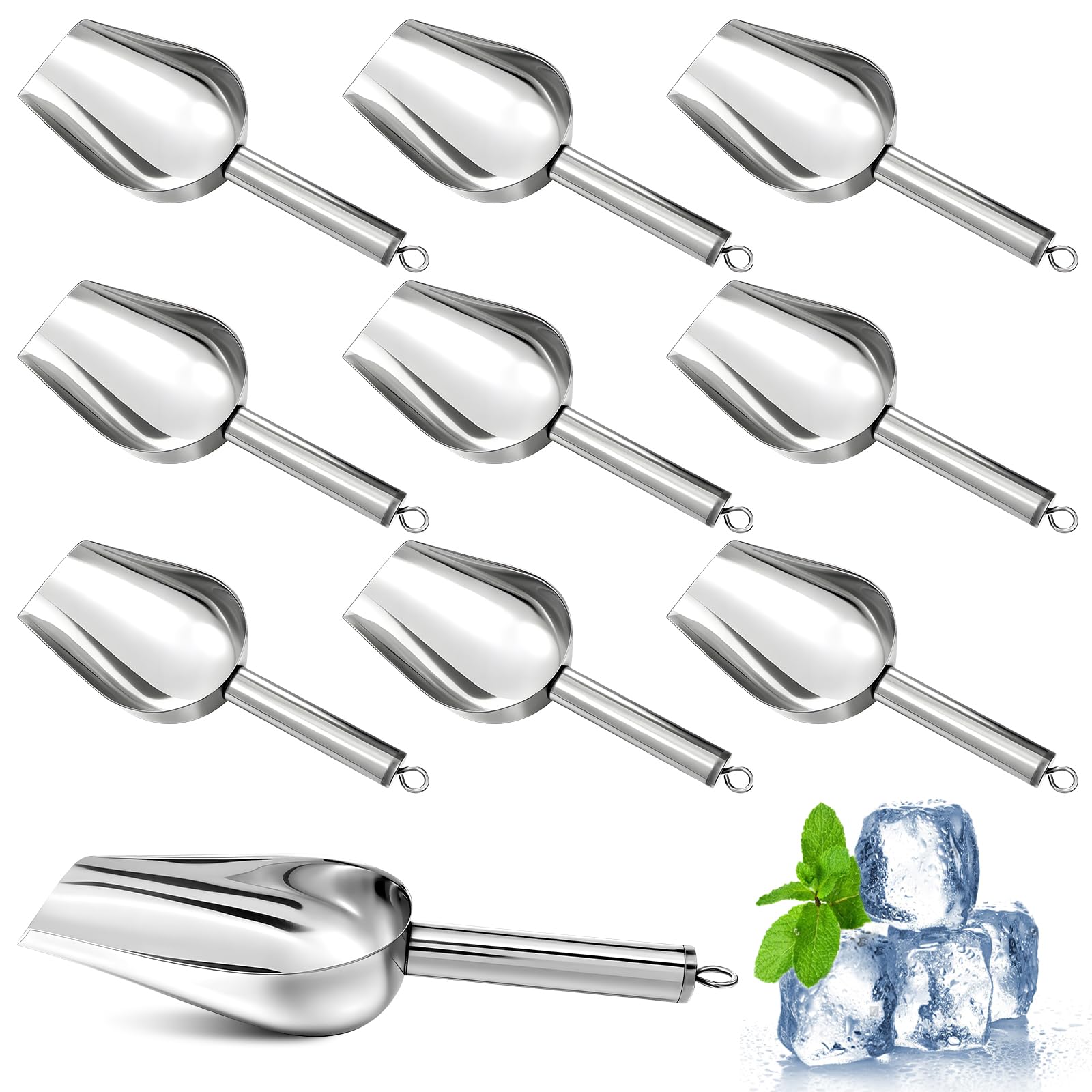 Photo 1 of 10 Pcs Stainless Steel Ice Scooper, 6 oz Premium Ice Scoop for Freezer, Multipurpose Metal Scoop for Ices Machine, Small Food Scoops with Hook, for Pet Food Candy Cookie Flour