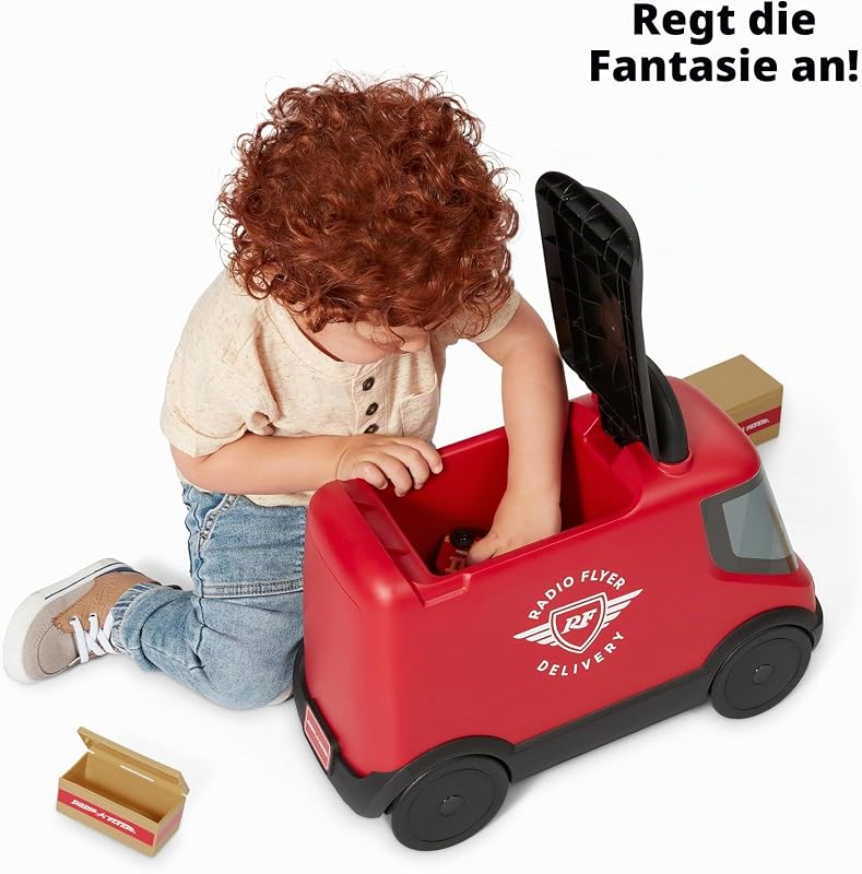 Ride & Deliver Truck, rotes Rutschfahrzeug für Kleinkinder ab 2 Jahren